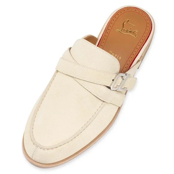 Christian Louboutin Muloman Flat Beige Suede Backless Slide Loafer Mule 42 9